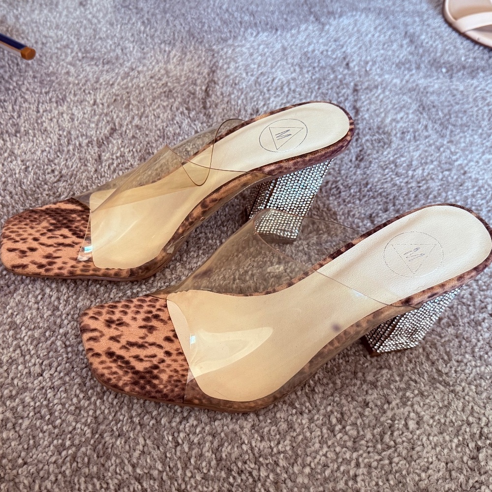 snakeskin faux diamond studded Mule